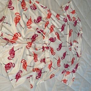 Pajama set pink and purple flamingos on white background.Polyester 90 Spandex 30